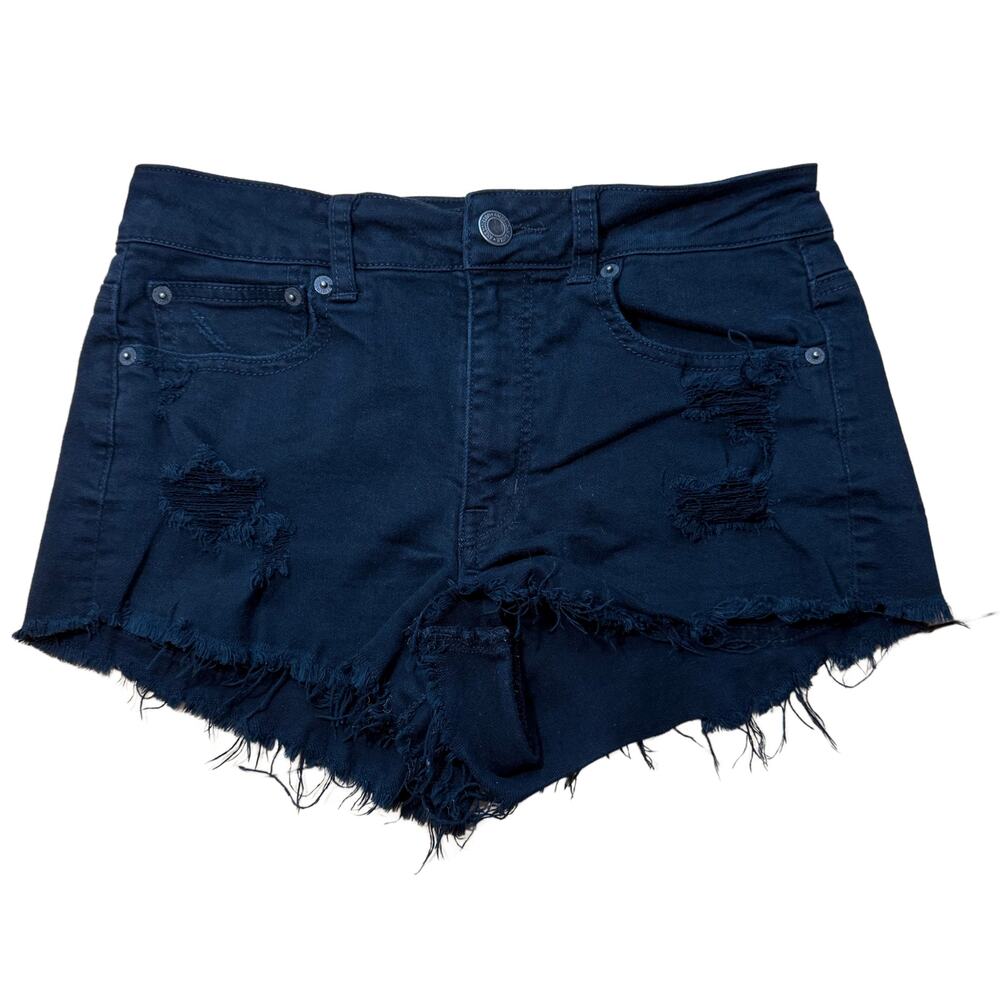 American Eagle Shorts High Rise Festival Black Raw Hem Size 6 Cut Off Denim
